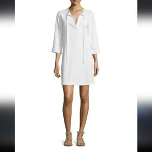 Trina Turk 3/4 Sleeve Tie Neck White Fully Lined Shift Dress(4)